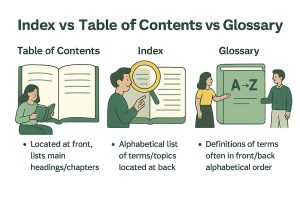 Index vs table of contents vs glossary