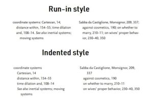 run-in index vs indented index