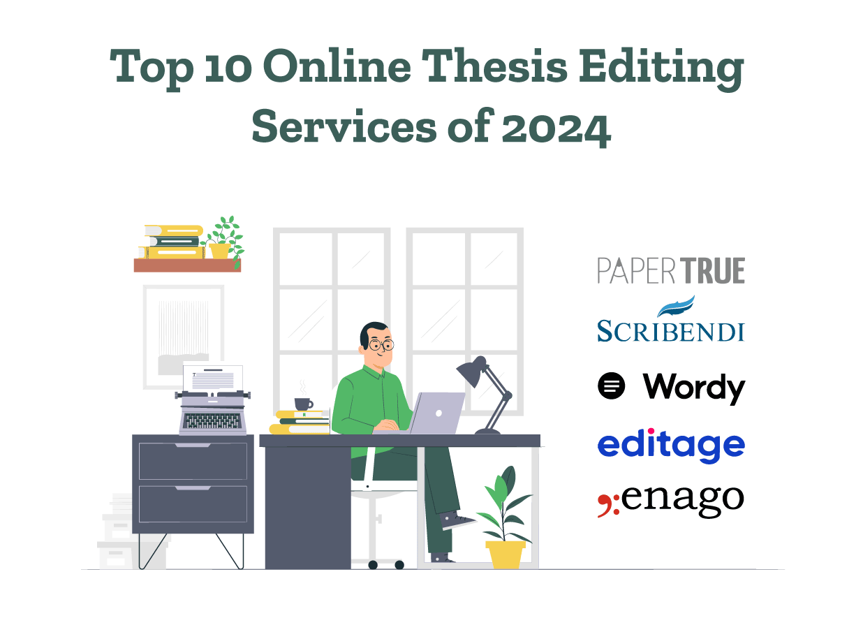 A student is viewing the features of the top thesis editing services like PaperTrue and Enago.