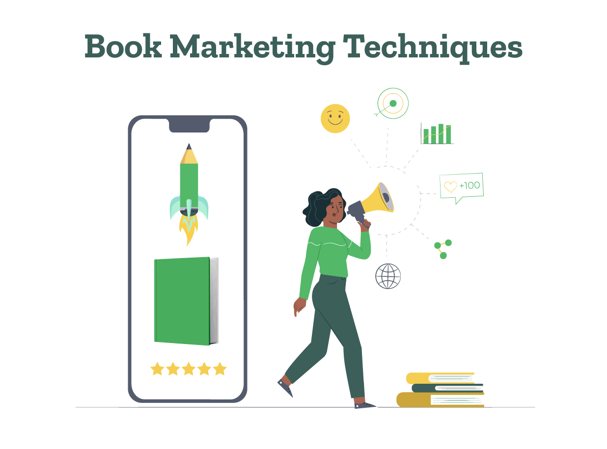 A girl is marketing books using book marketing techniques and book promotion ideas.