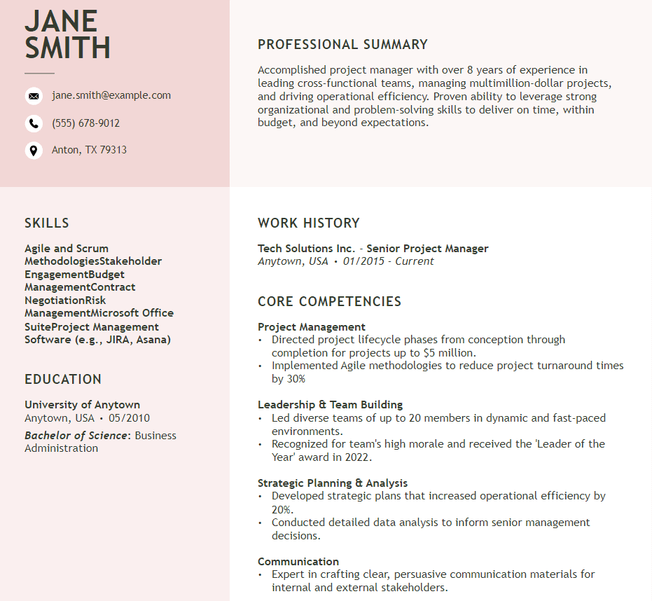 Functional resume example.