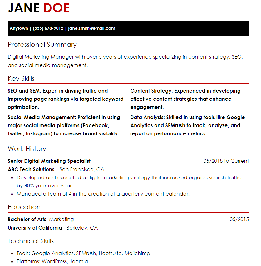 Targeted resume example.