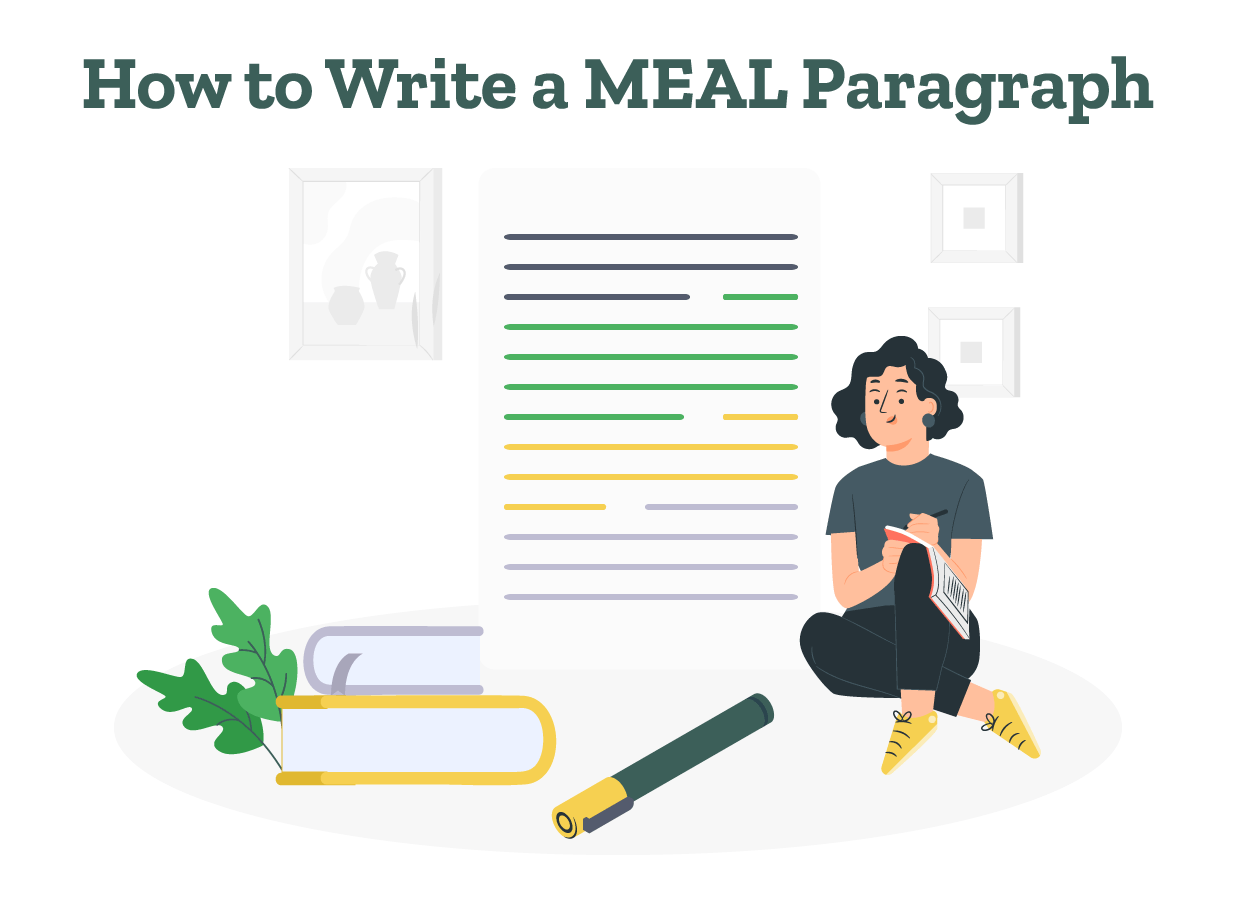 A student writes an academic document, learning how to write a MEAL paragraph.