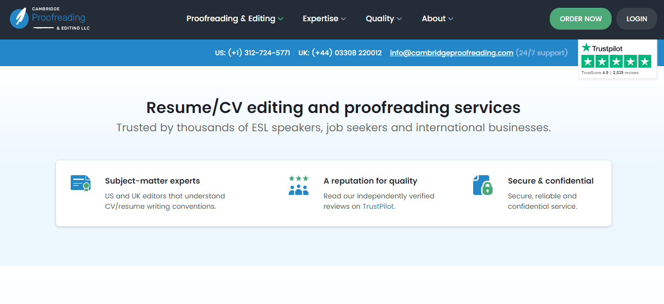 Resume services by Cambridge Proofreading.