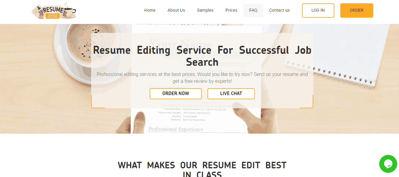 The homepage for Resume Perk’s services for job applicants.
