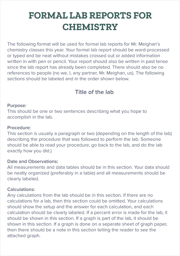 Formal Lab Reports for Chemistry template