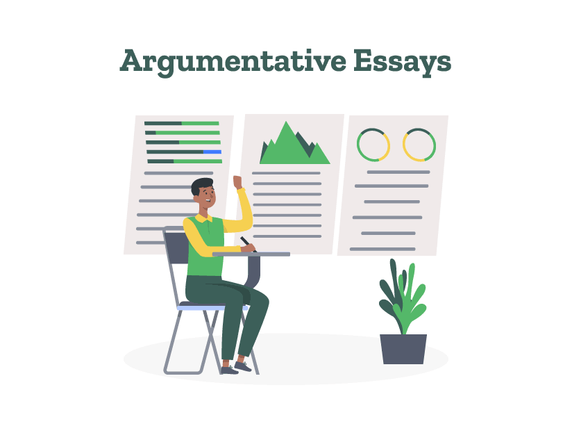 A man sitting on a chair wonders how to write an argumentative essay along with its different types.