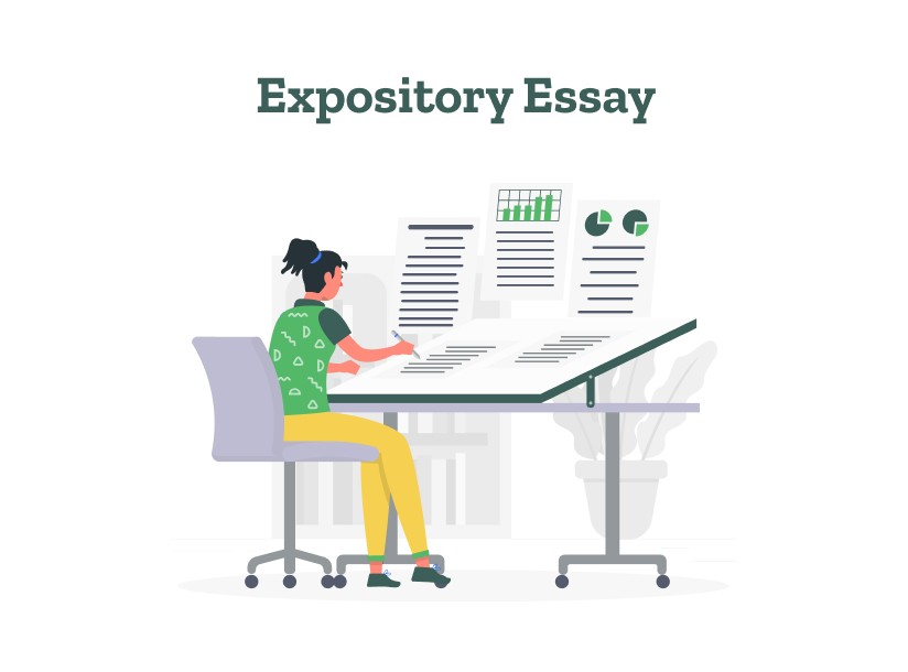 Woman sits at her desk with a pan and pencil in hand, wondering how to write an expository essay.