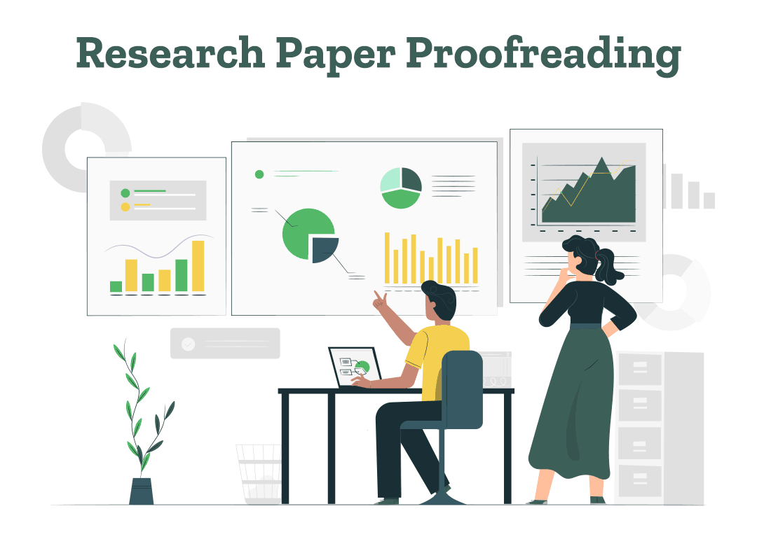 Man and woman discuss ways to conduct research paper proofreading on a document.