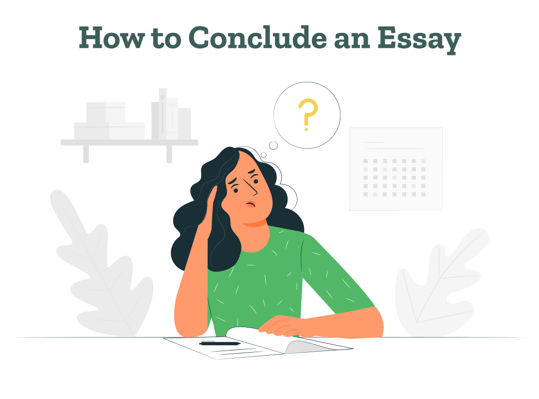 A student equipped with a pen and pencil, ponders over how to write a conclusion for her essay.