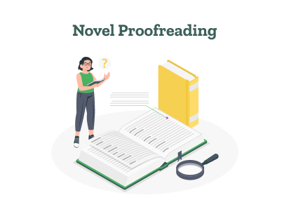 An editor performs the process of novel proofreading with the help of a book in her hand.