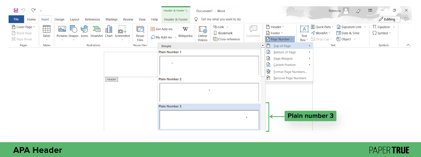 Plain number 3 from the page number dropdown is highlighted and labeled.