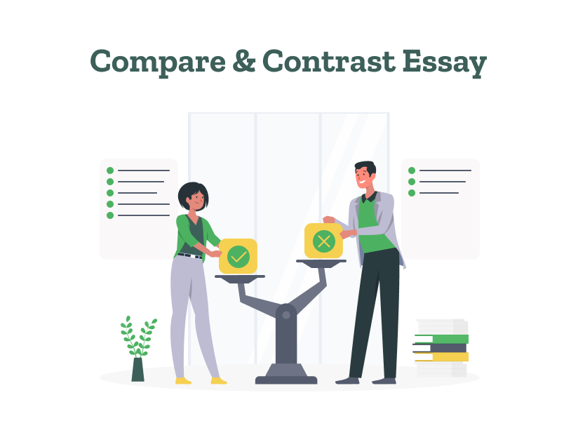 Two students analyize aspects of two topics while working on a compare and contrast essay.