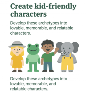 Creating kid friendly characters while writing a children's book.