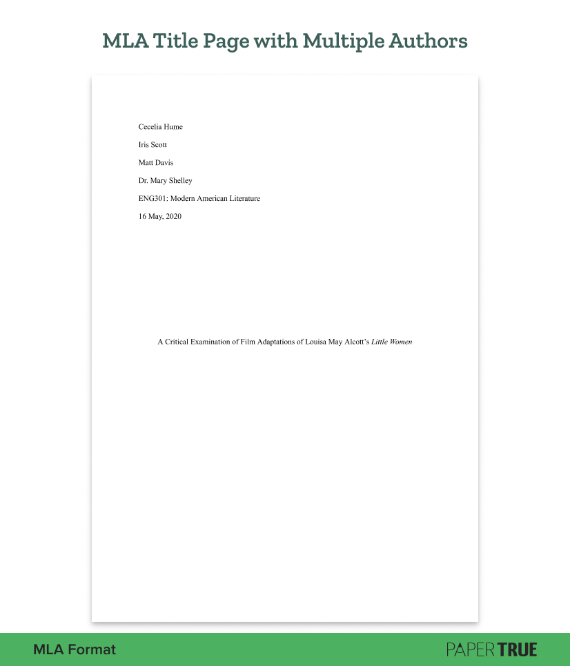 An MLA format title page with three or more authors.