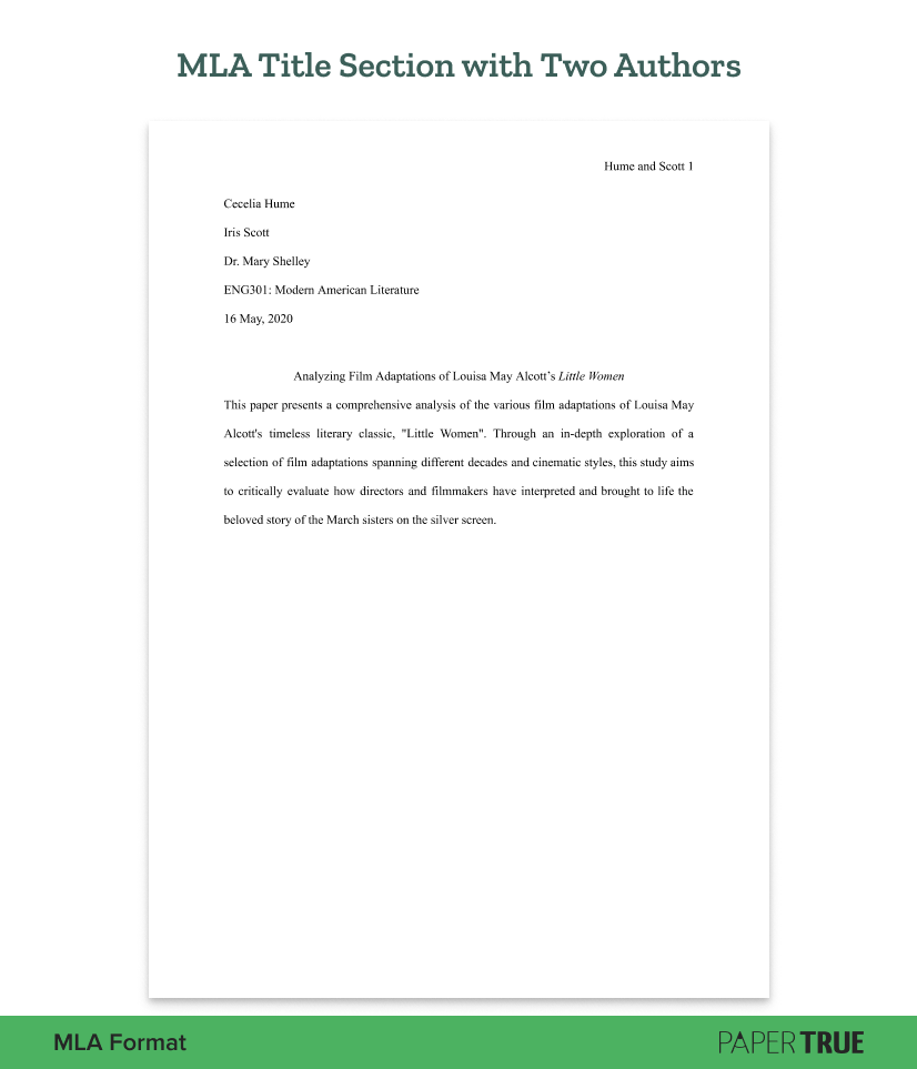 MLA 9 title section example for papers and essays.