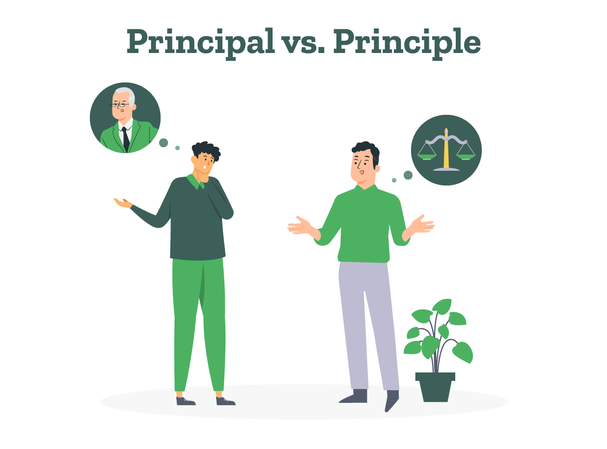 Two students are discussing the difference between principal and principle.
