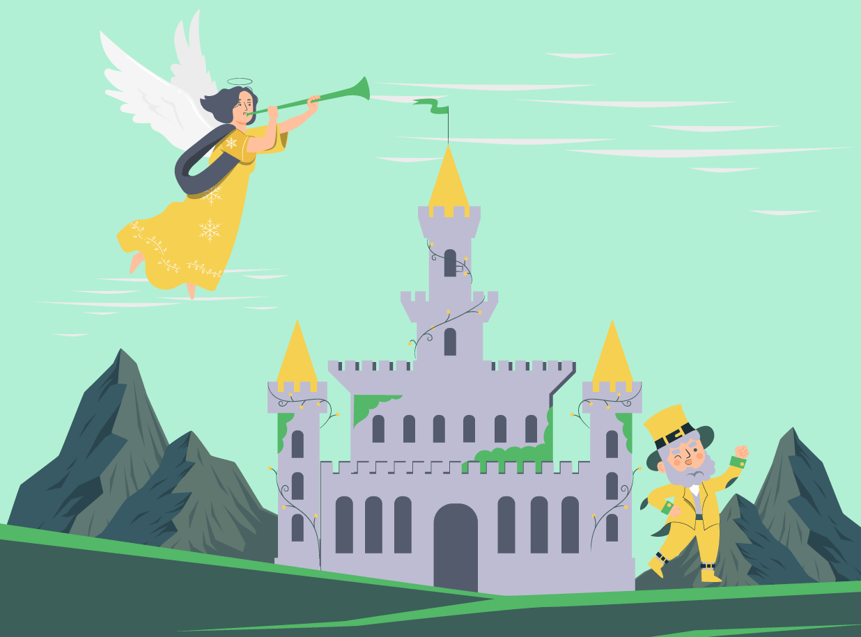 A picture writing prompt shows a fairy flying near a castle.