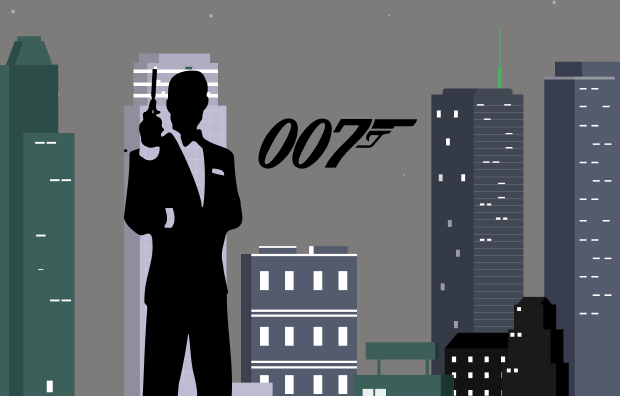 One of the famous fictional characters, James Bond is standing in the dark night, alert.