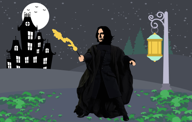 The image shows one of the popular fictional characters named Severus Snape, doing magic. 