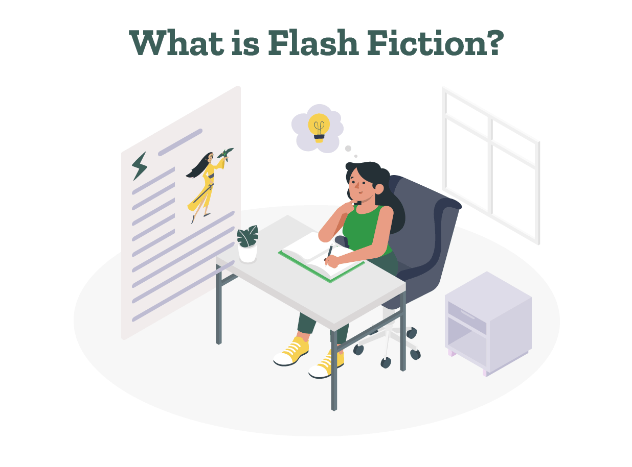 A girl is thinking about writing flash fiction.