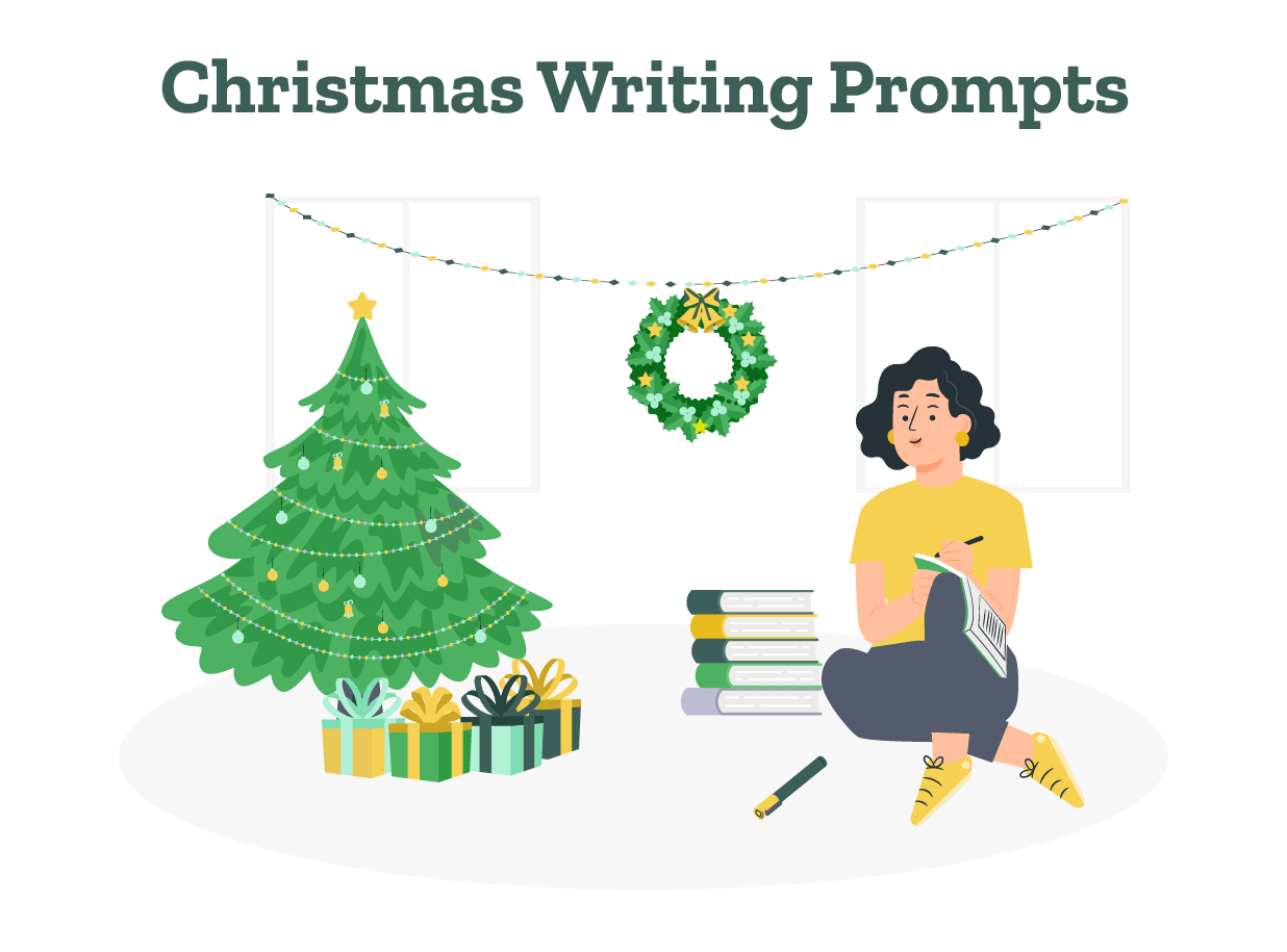 Inspired by Christmas writing prompts, a girl is crafting a story.