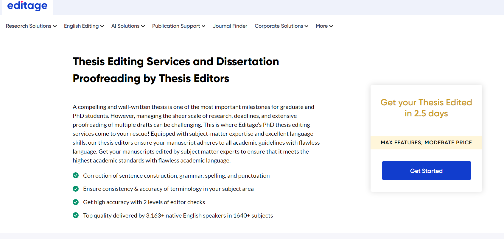 Editage home service page.