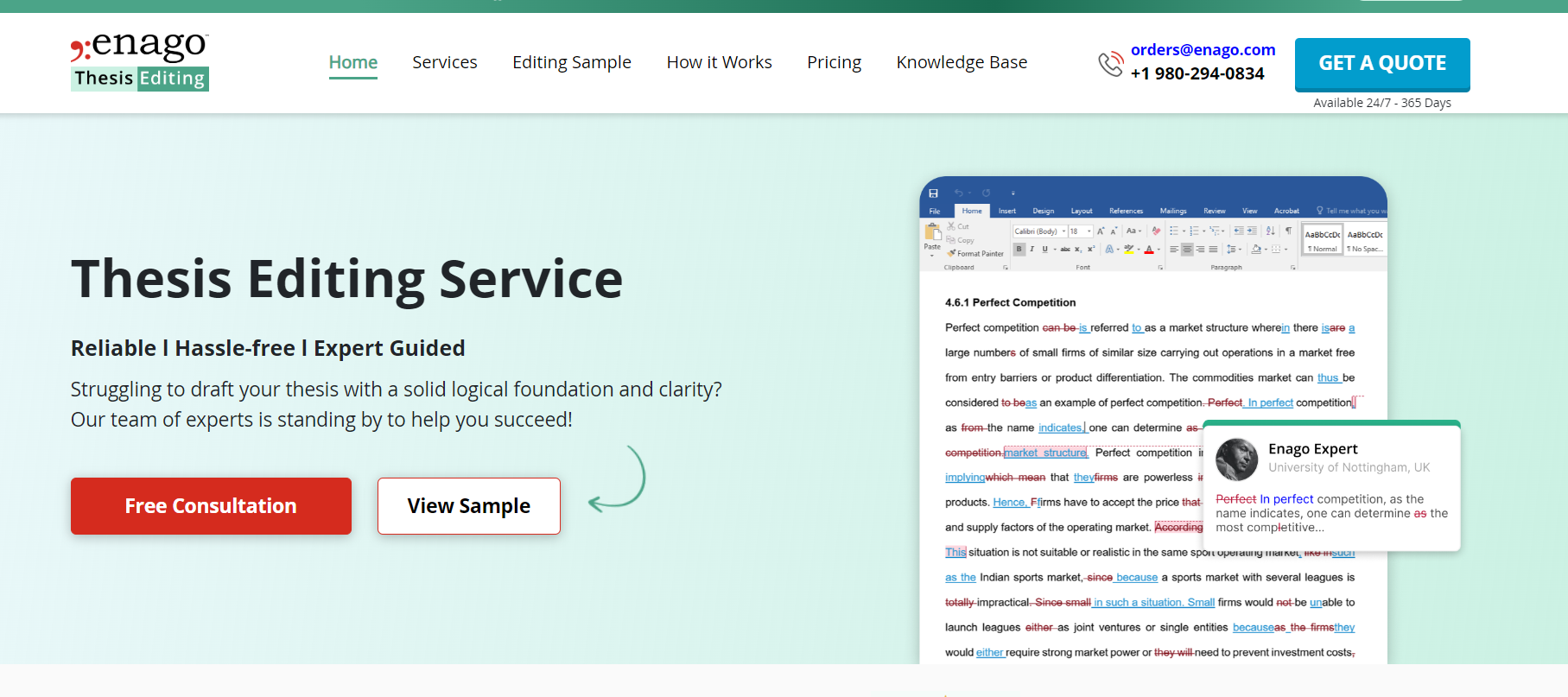 Enago home service page.