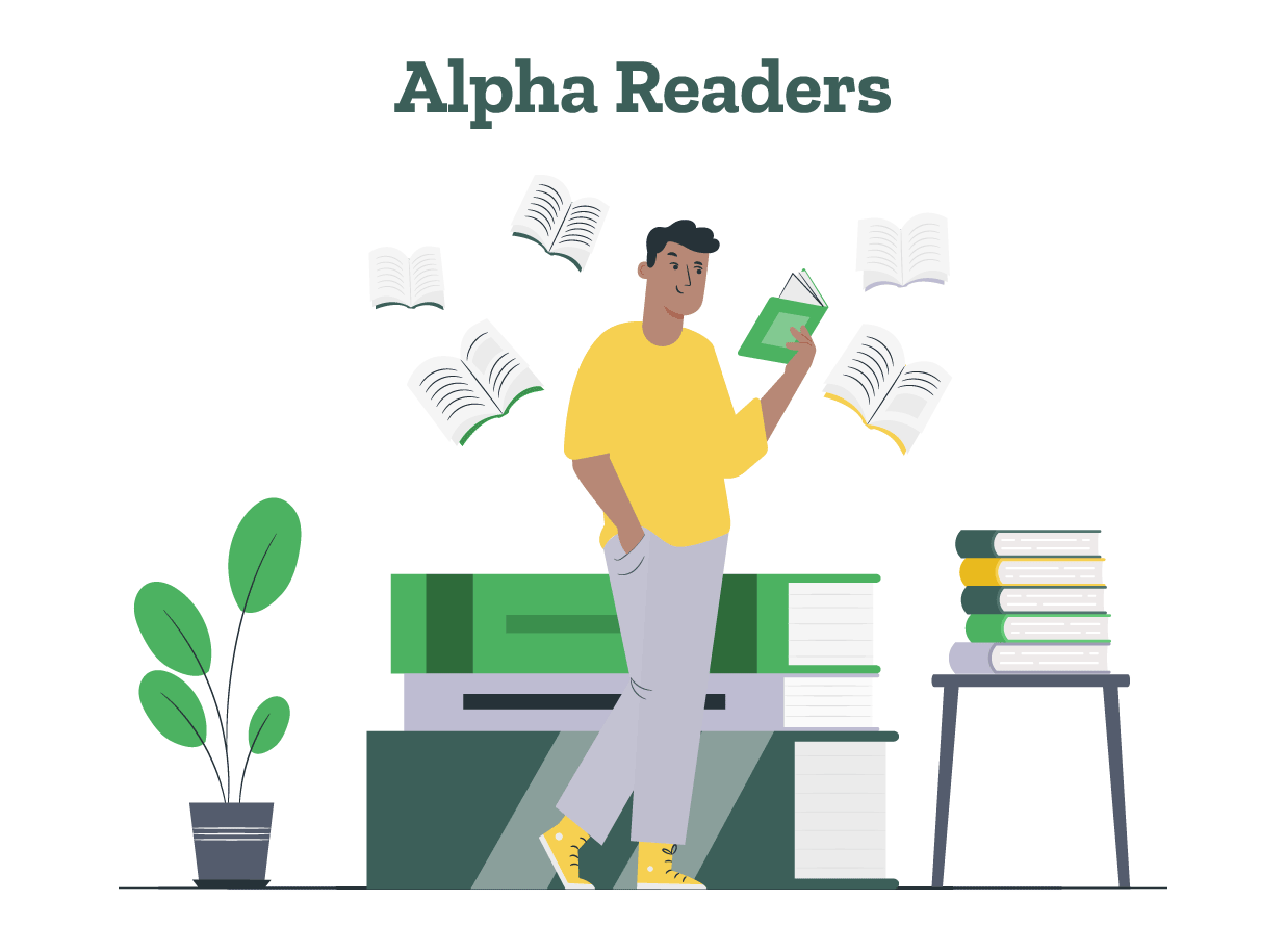 An alpha reader is reading a manuscript.