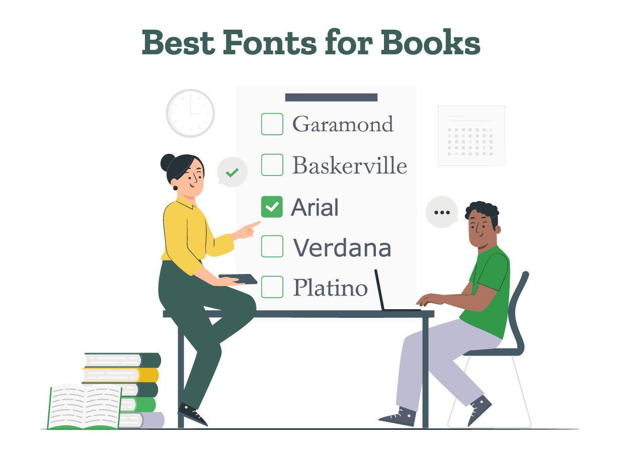 Two authors are selecting from the best book fonts for a book.