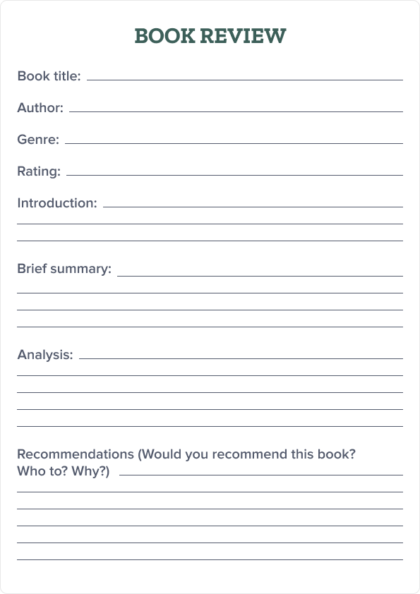 The image shows a simple book review template. 