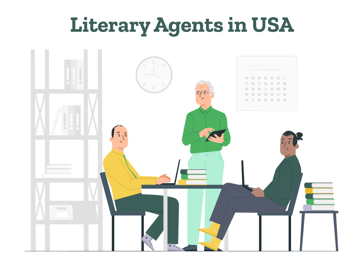 An author is consulting literary agents in the USA.