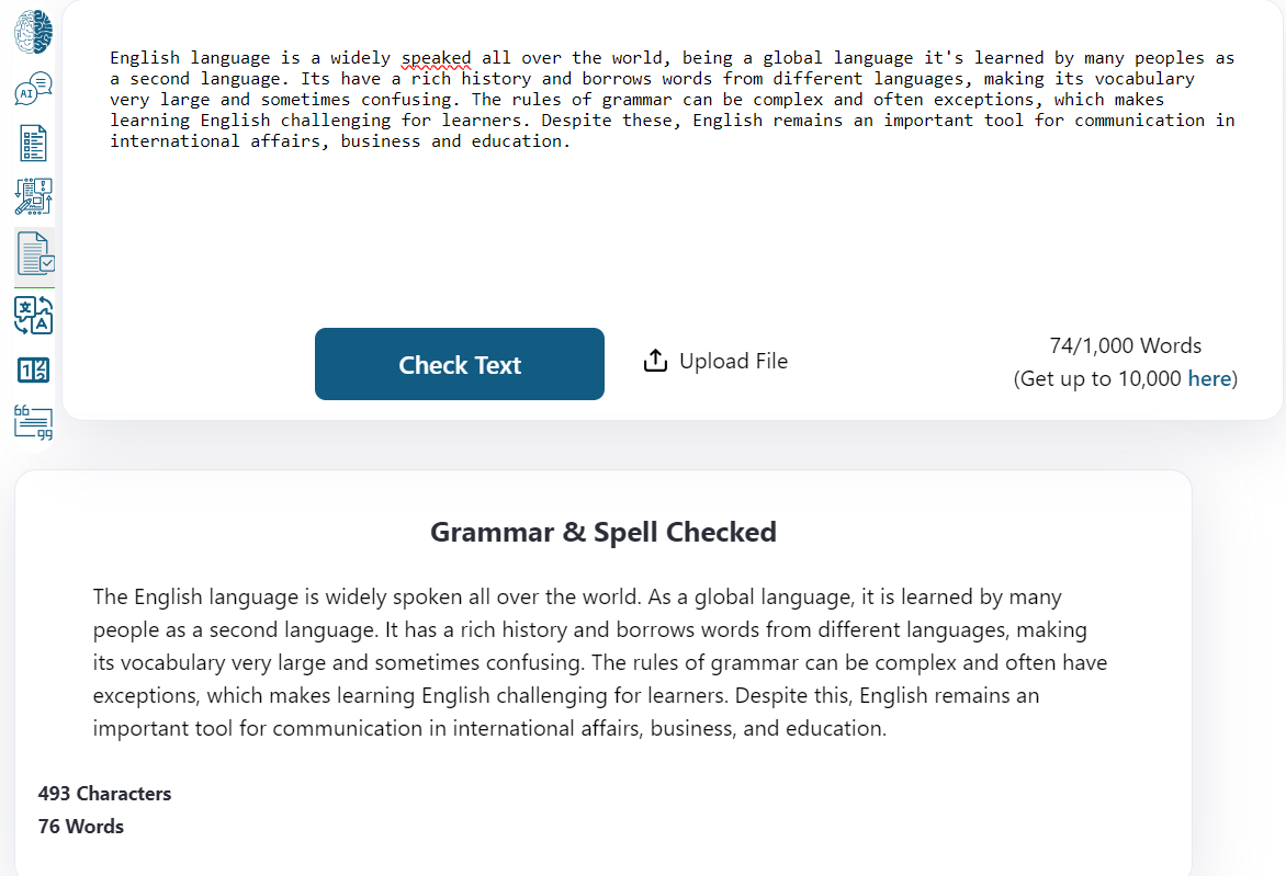 ZeroGPT grammar checker.