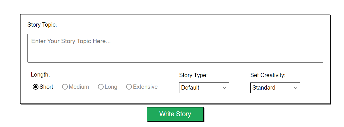 A screen of the EditPad AI story generator.