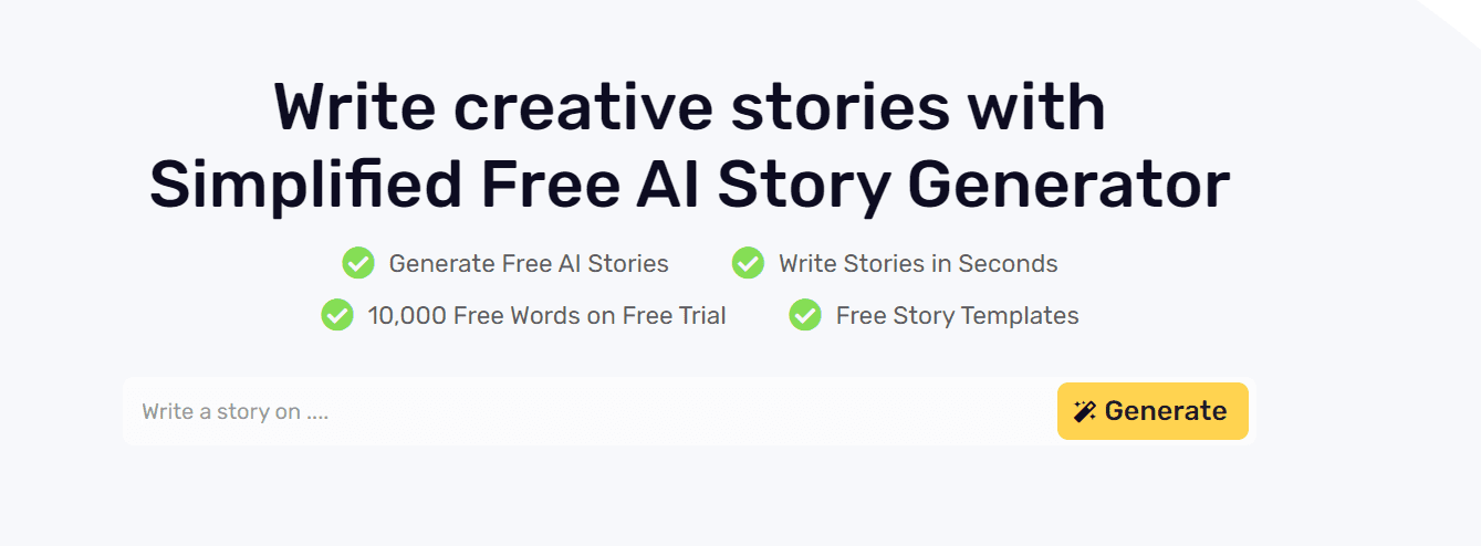 A screen of the Simplified AI story generator. 