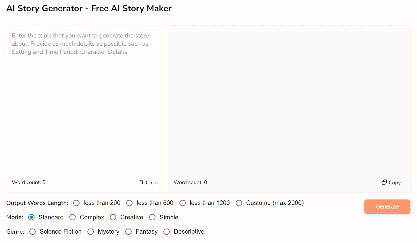 A screen of the ToolBaz AI story generator.