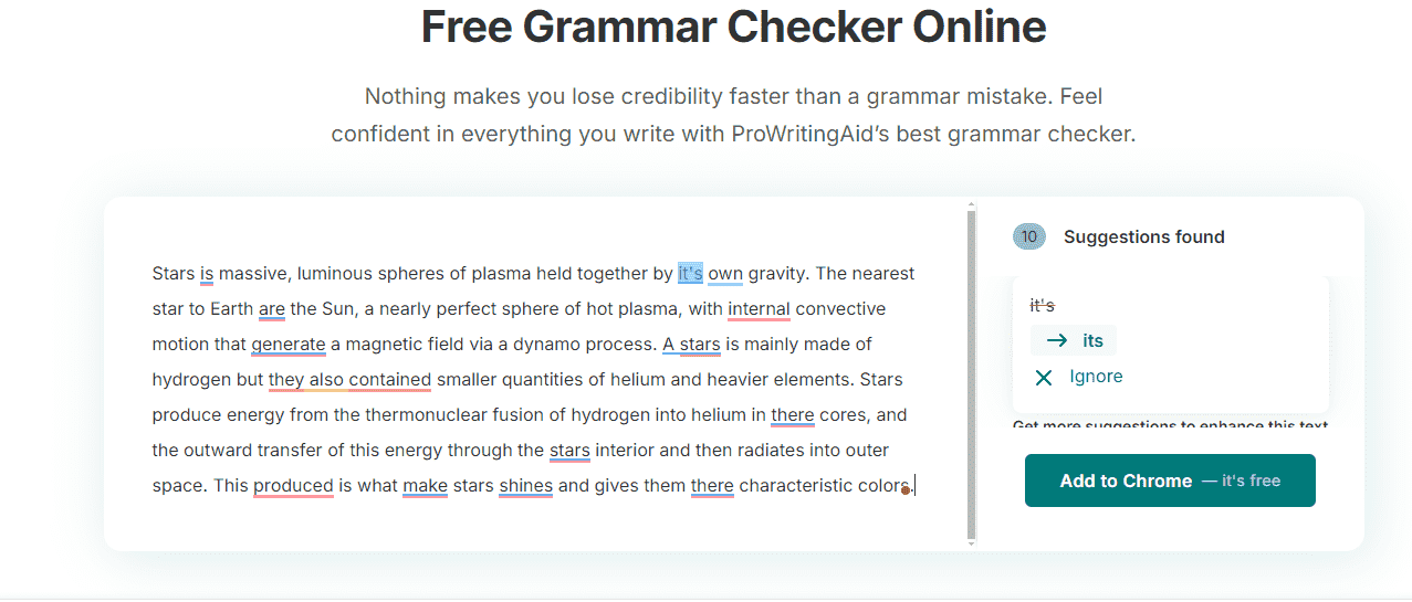 The web page of ProWritingAid’s English corrector. 