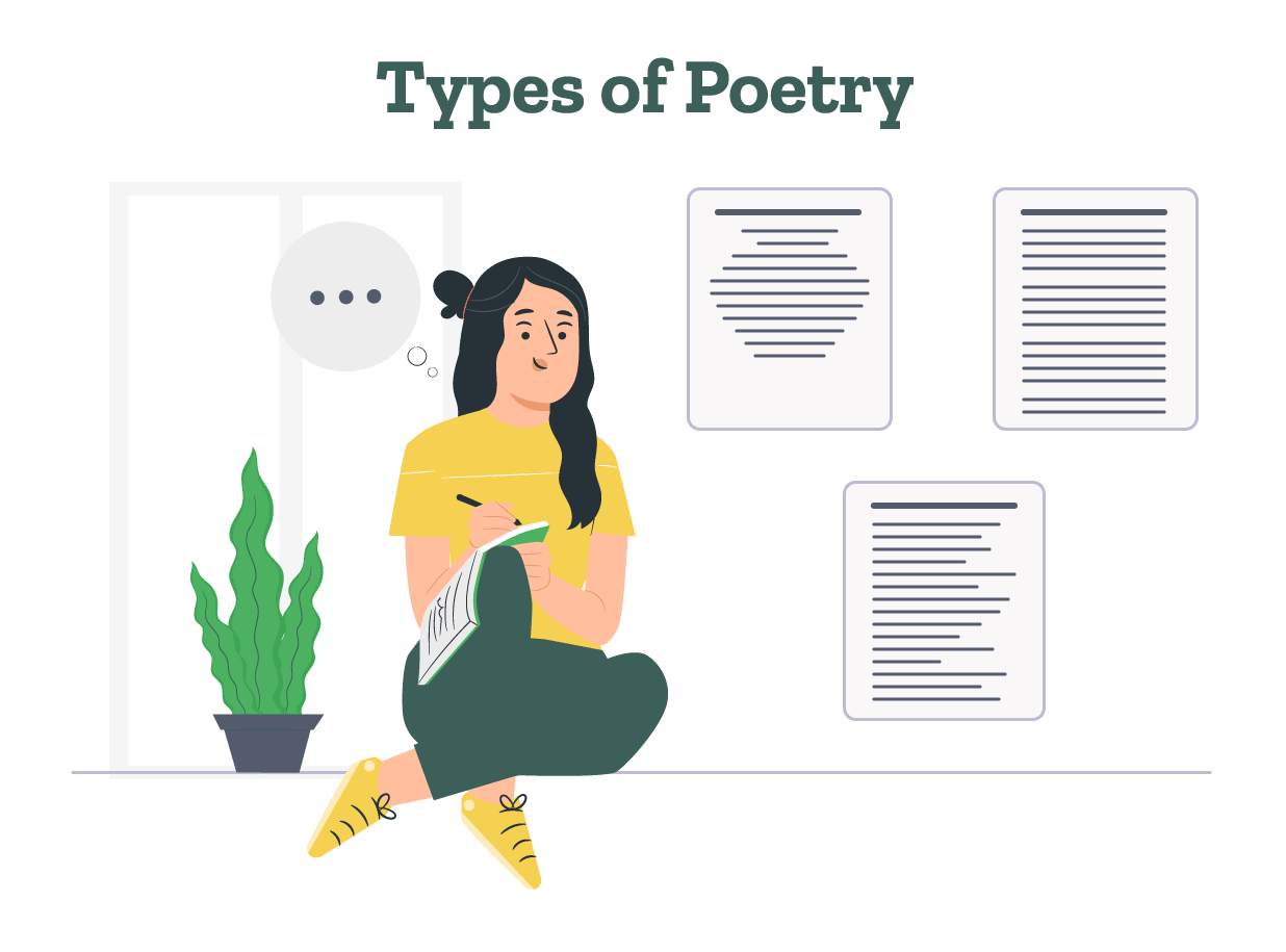 A poet is thinking about the types of poems to compose a poem.