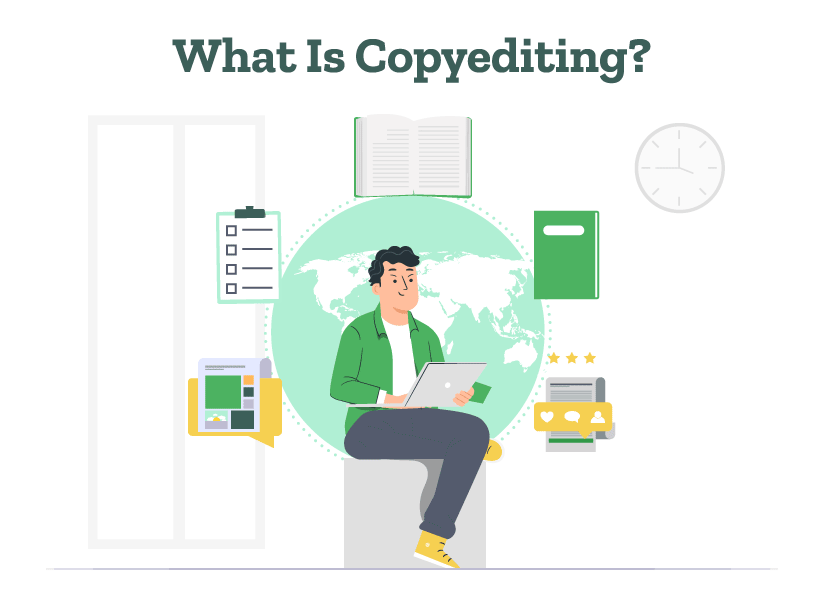 A copyeditor is copyediting documents.