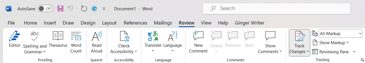 How to turn on Track Changes in Word.