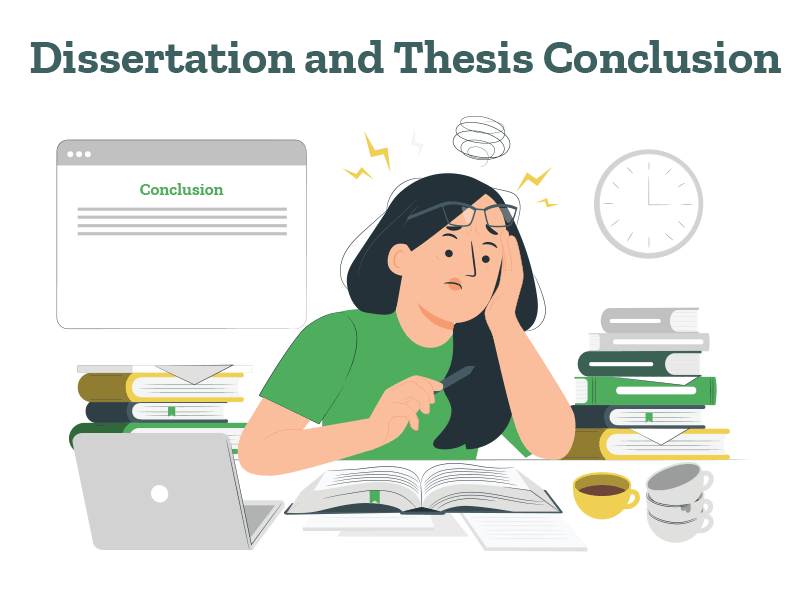 A student is thinking about how to write a thesis conclusion.