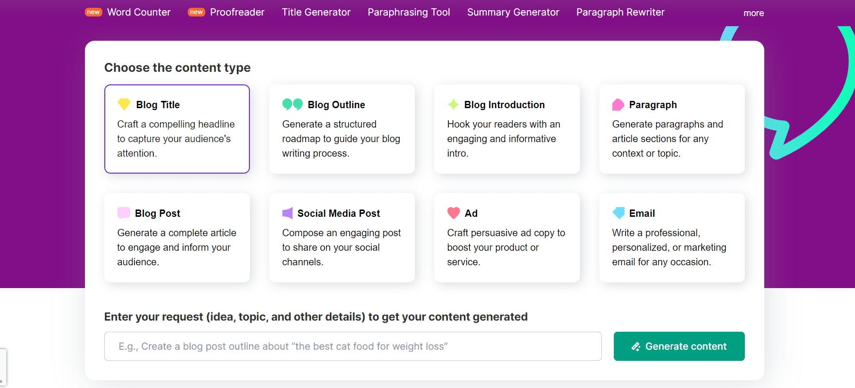Semrush AI text generator.