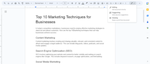 Turn on editing mode to track changes in google Docs