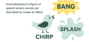 Sounds like chirp, bang, splash are examples of Onomatopoeia as a figure of speech.