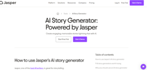 Jasper AI story generator Homepage