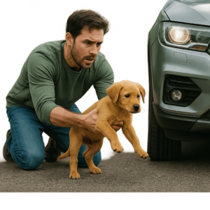 A man saving a puppy - an example of Show, don't tell while introducing a character in a story