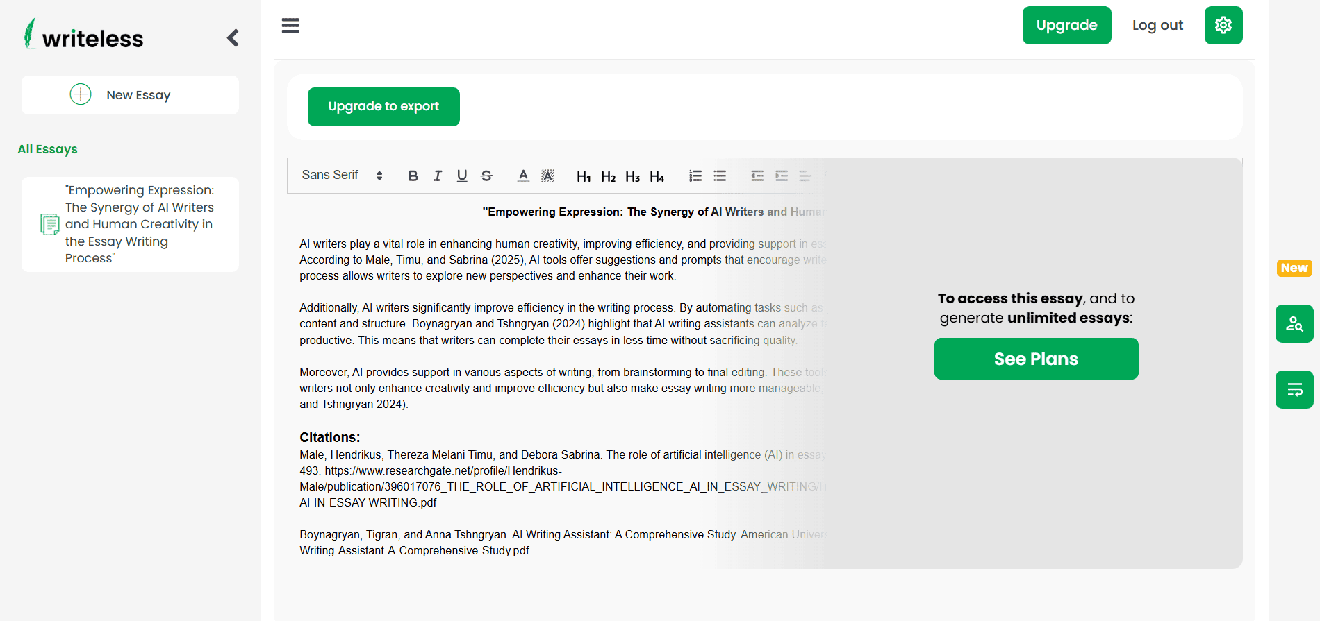 Writeless AI essay writer