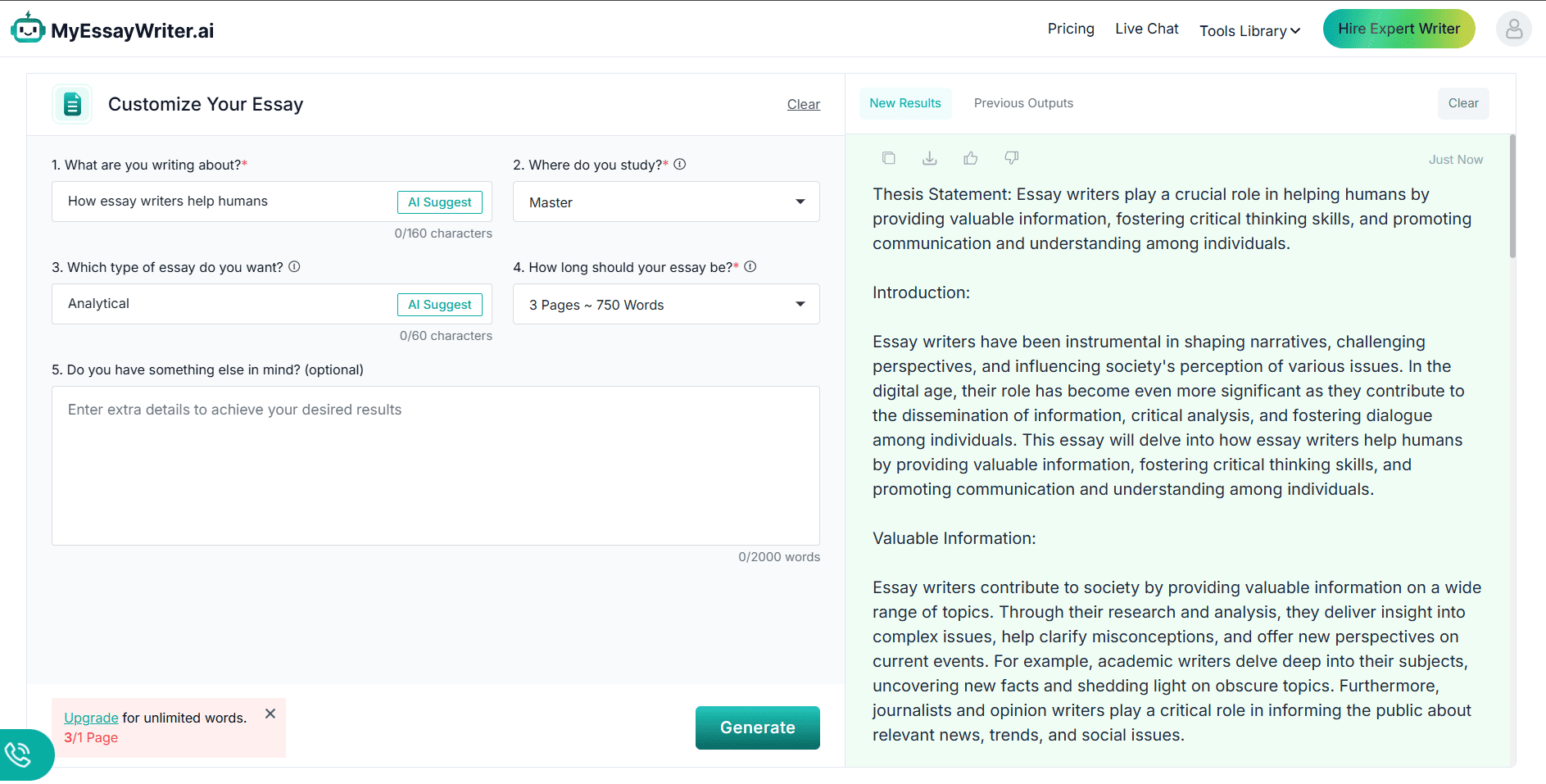 MyEssayWriter.ai essay writer